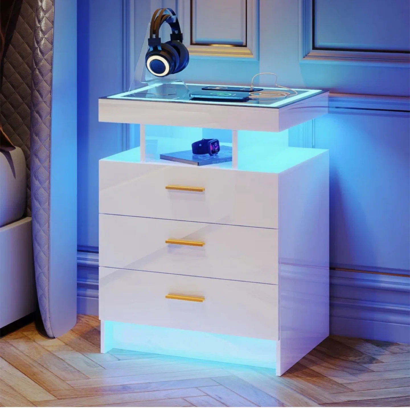 LED Illuminated Nightstand with Wireless Charging thumbnail