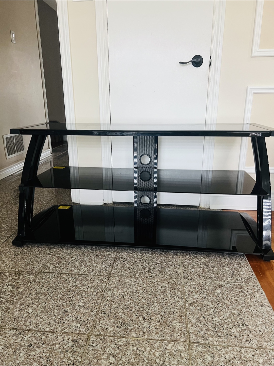 Black Glass TV Stand with Tempered Glass Shelves