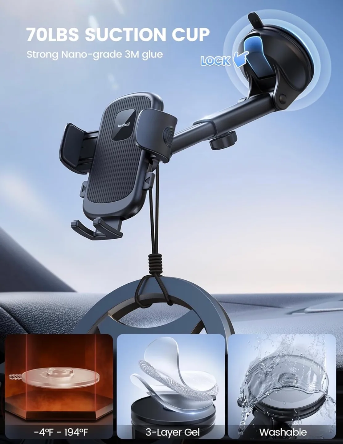 Lamicall Car Phone Mount - 70lbs Suction Cup, Adjustable image indicator(3)