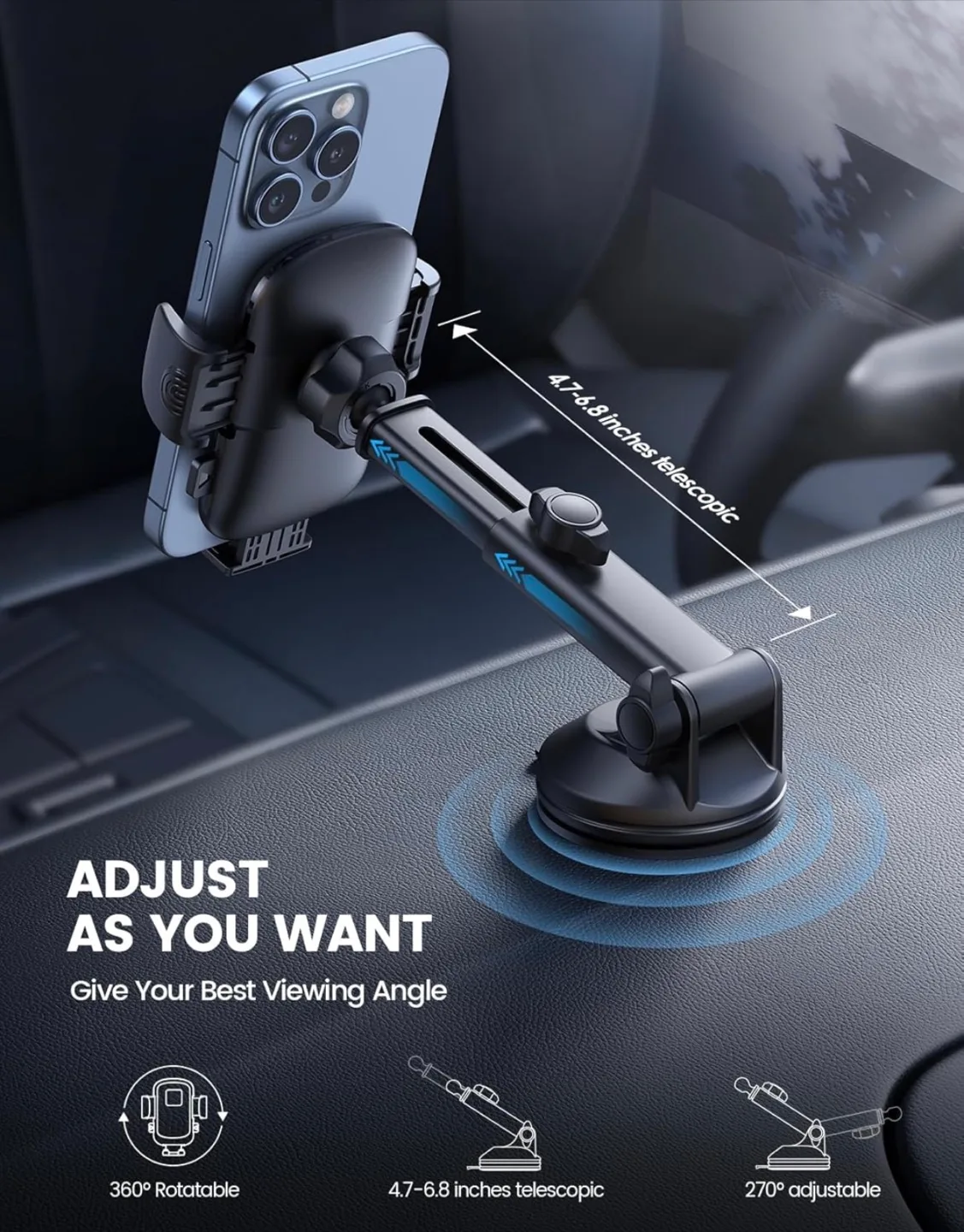 Lamicall Car Phone Mount - 70lbs Suction Cup, Adjustable image indicator(5)