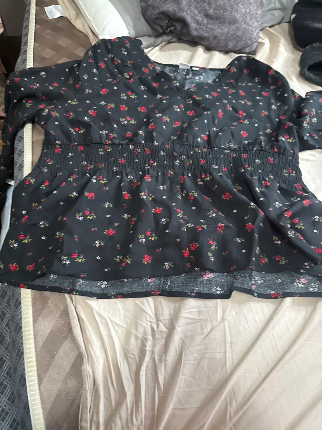 Women's Black Floral Blouse thumbnail