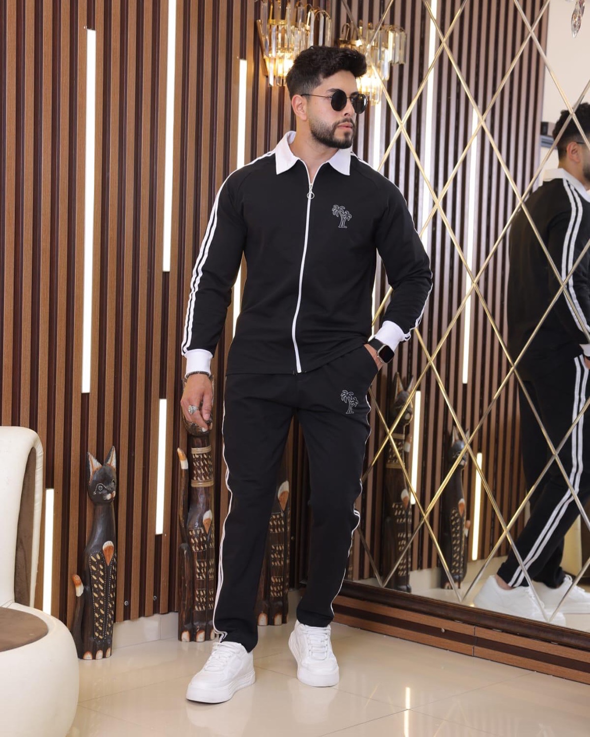 Palm Tree Tracksuit Set - Black & White - photo 4