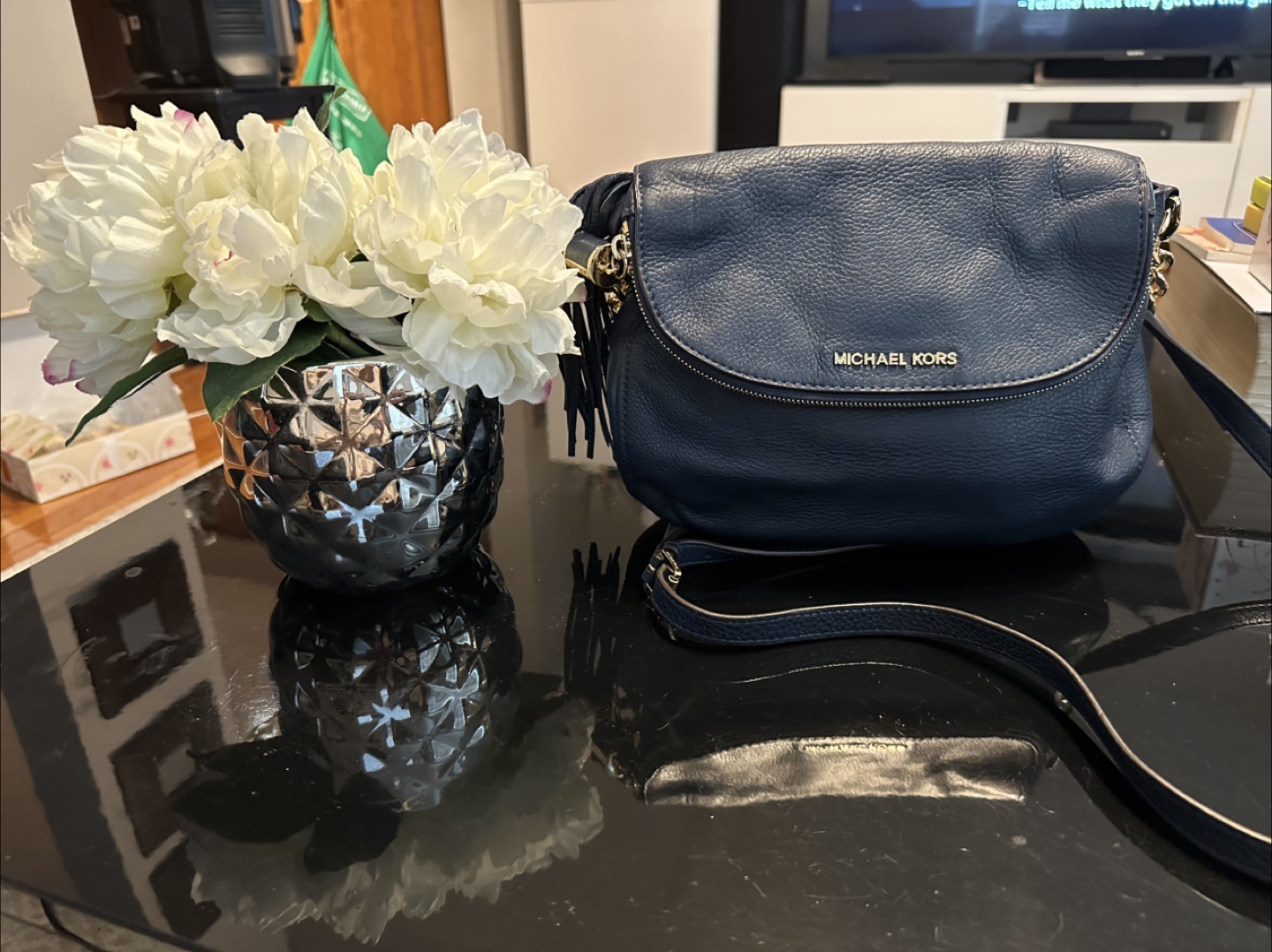 Michael Kors Navy Blue Leather Crossbody Bag