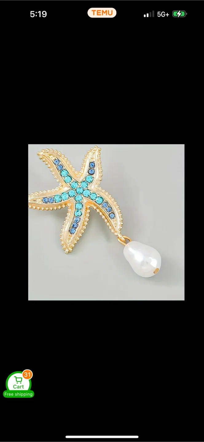 New Pink and Blue Starfish Drop Earrings with Pearls image indicator(3)