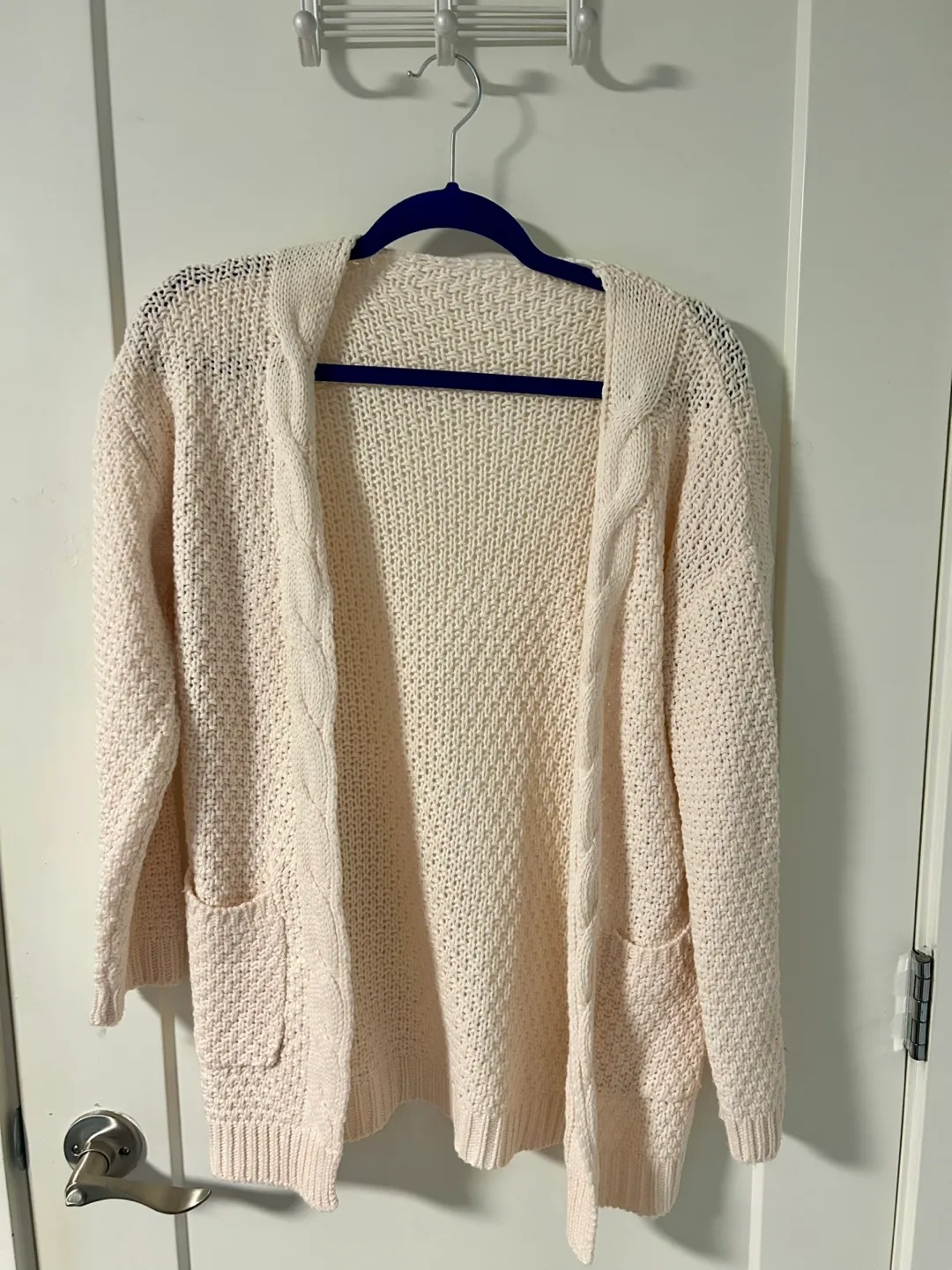 Cream slightly pink Cable Knit Cardigan thumbnail