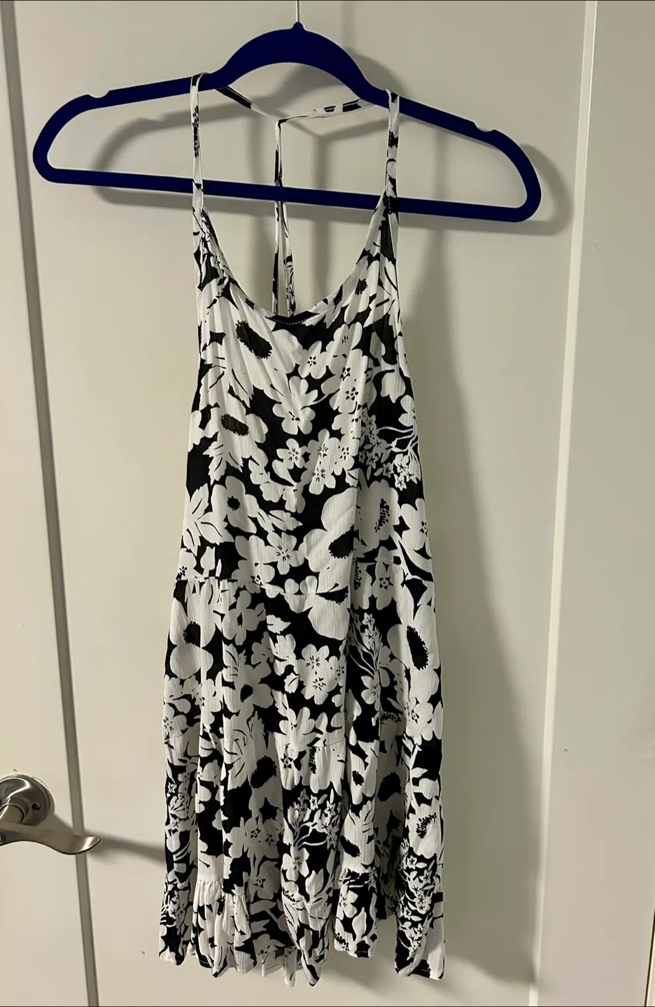 Black and White Floral Halter Dress thumbnail