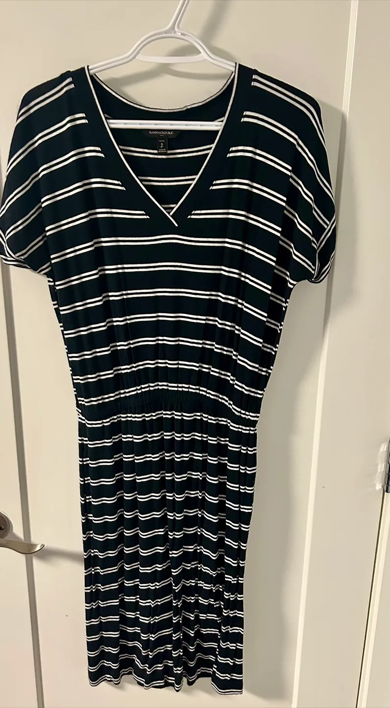Banana Republic Black and White Striped Dress thumbnail