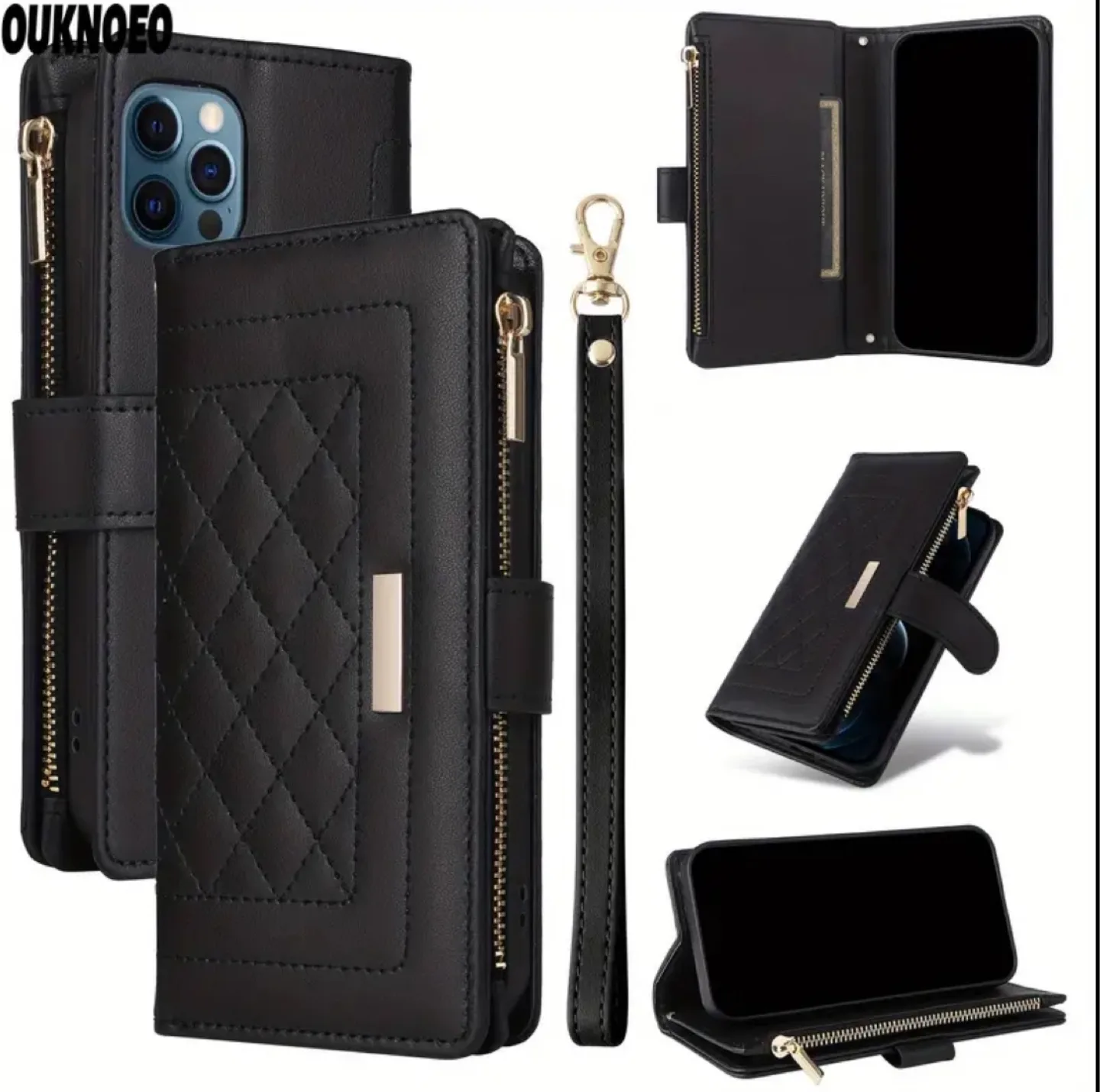 OUKNOFO iPhone 14 Pro Max Wallet Case - Rose Gold & Black image indicator(3)