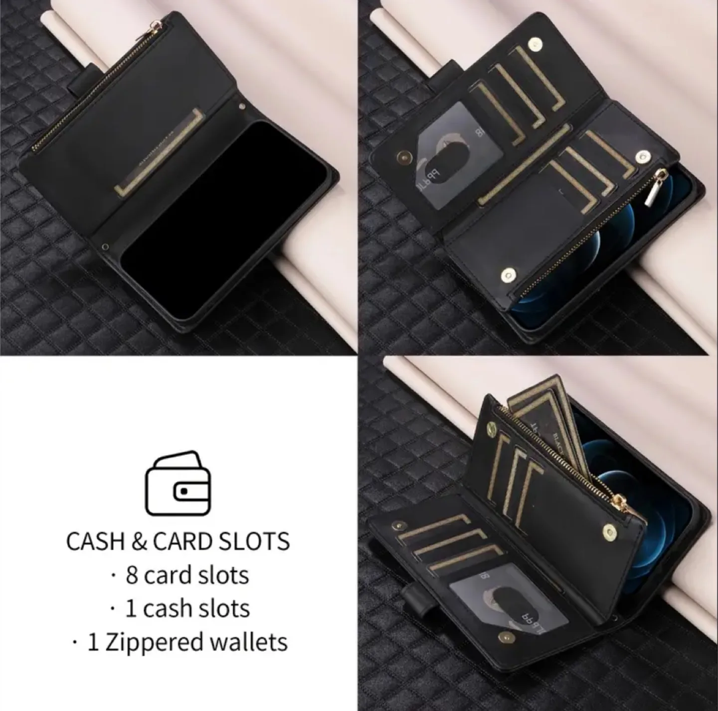 OUKNOFO iPhone 14 Pro Max Wallet Case - Rose Gold & Black image indicator(6)