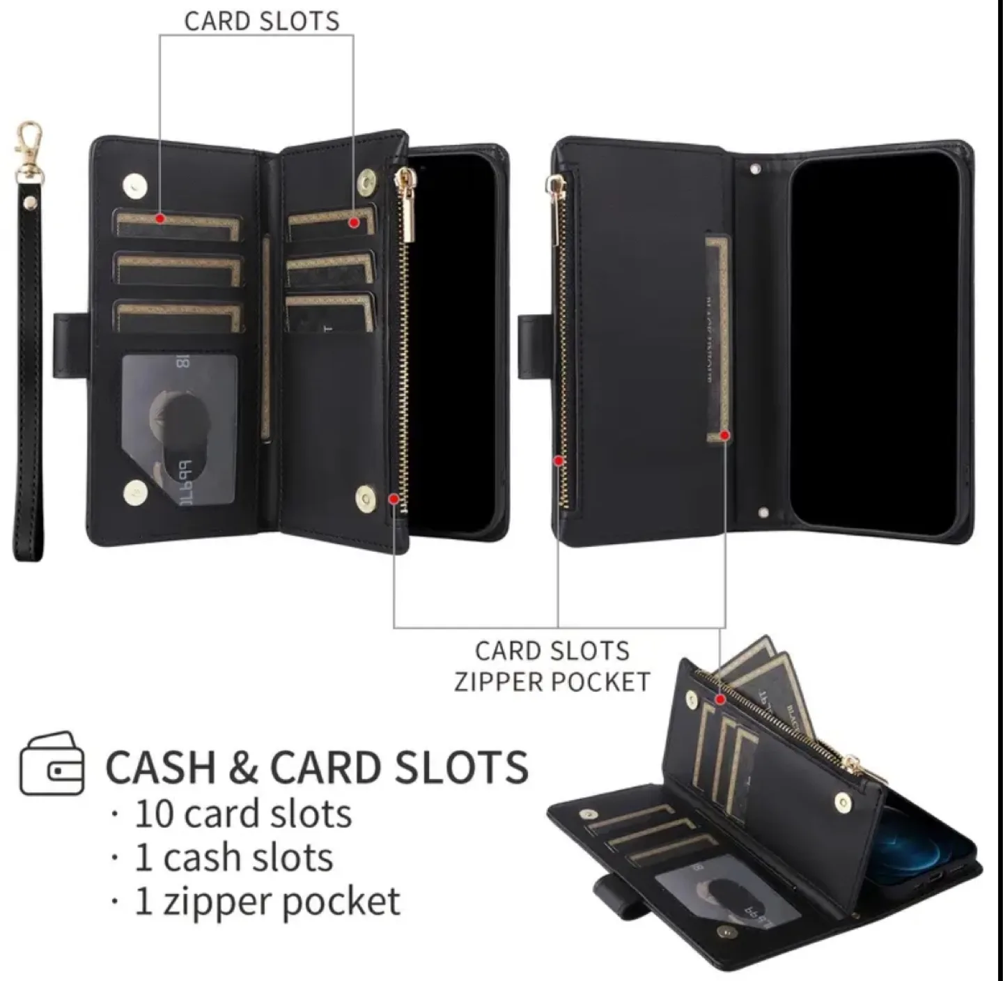 OUKNOFO iPhone 14 Pro Max Wallet Case - Rose Gold & Black image indicator(5)