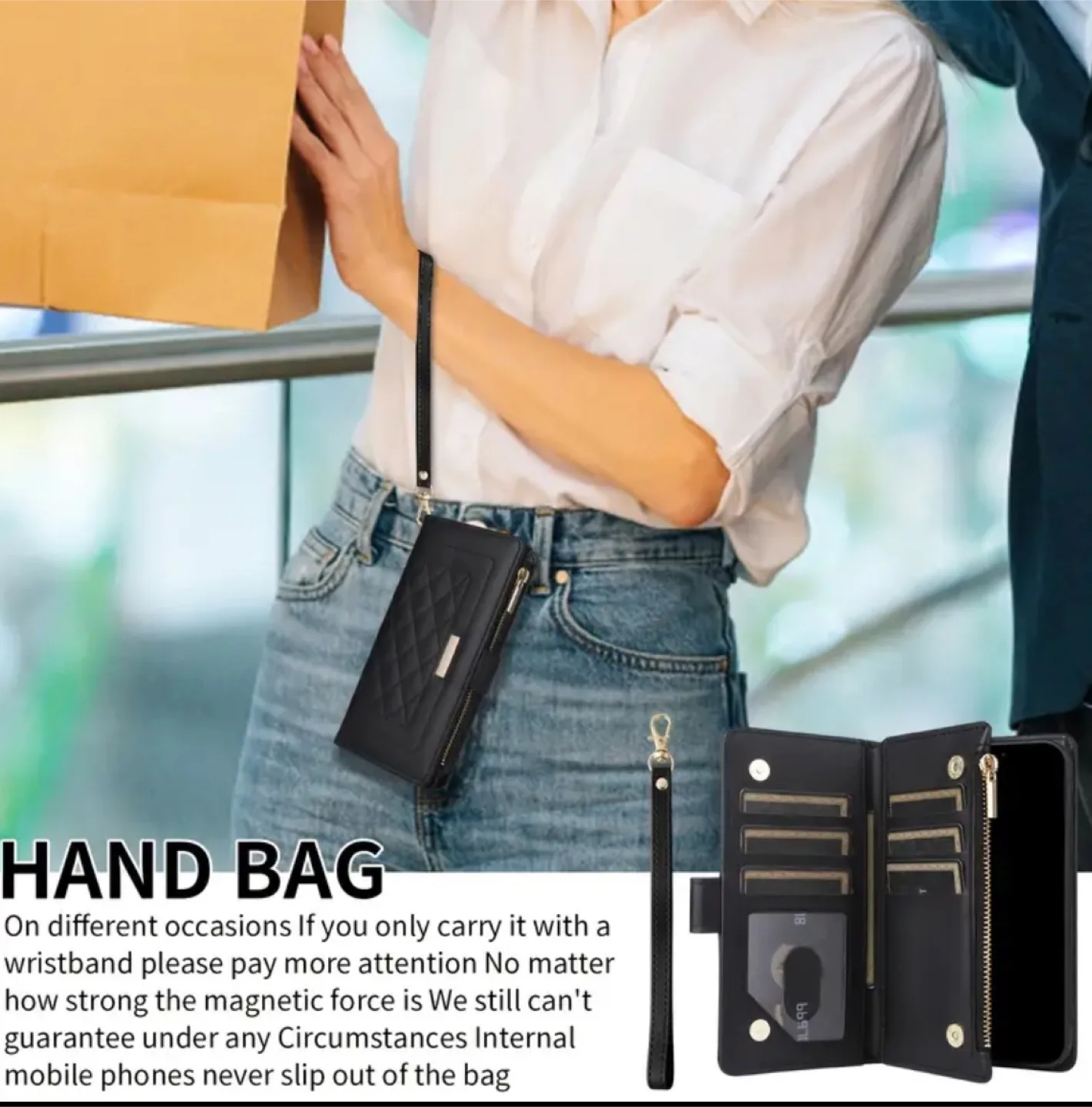 OUKNOFO iPhone 14 Pro Max Wallet Case - Rose Gold & Black image indicator(8)