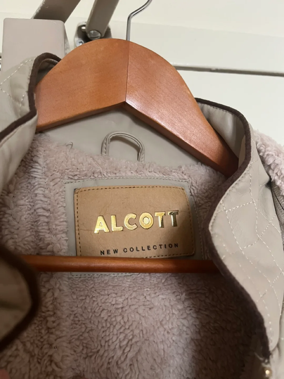 Never used Beige quilted faux leather jacket with fur trim hood image indicator(3)