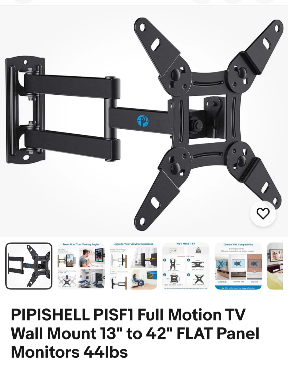 PIPISHELL PISFT1 Full Motion TV Wall Mount 13"-42" thumbnail