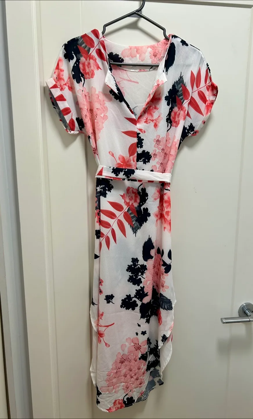 Floral midi dress with tie belt thumbnail