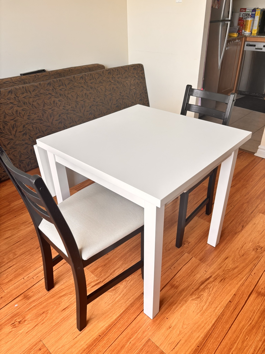 Ikea White Drop-Leaf Table and Two Chairs