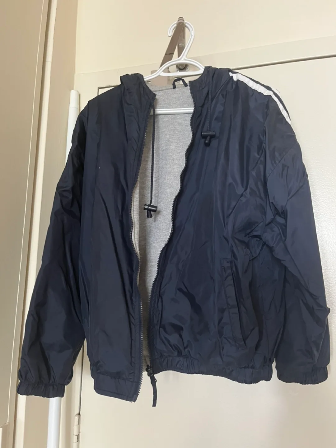Reversible Navy Blue and Grey Jacket with Hoodie thumbnail