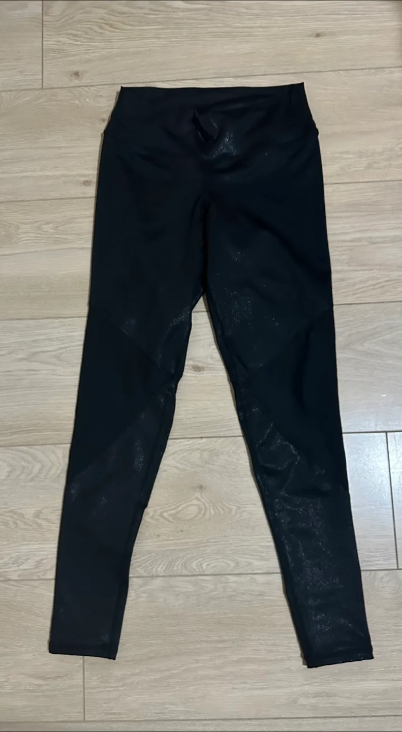Black Sparkle Yoga Leggings with Mesh Panels thumbnail