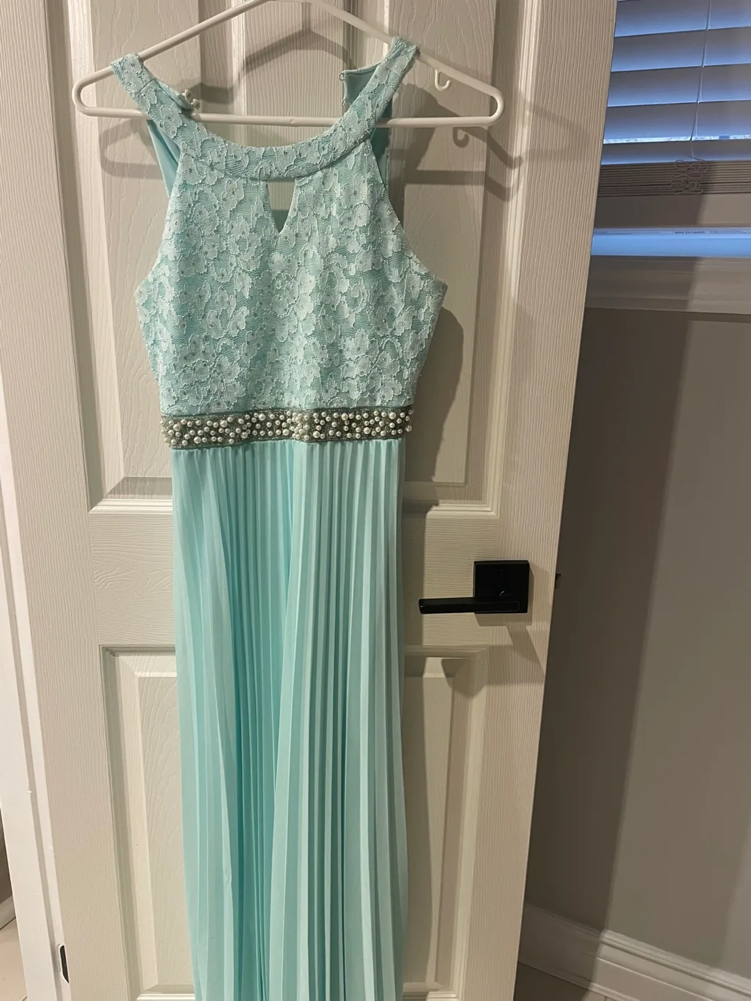 Girls' Mint Green Pleated Maxi Dress with Lace Bodice thumbnail