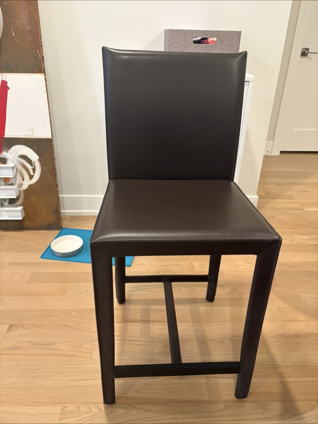 Set of 4 Crate and Barrel Folio Brown Leather Stools - photo 2