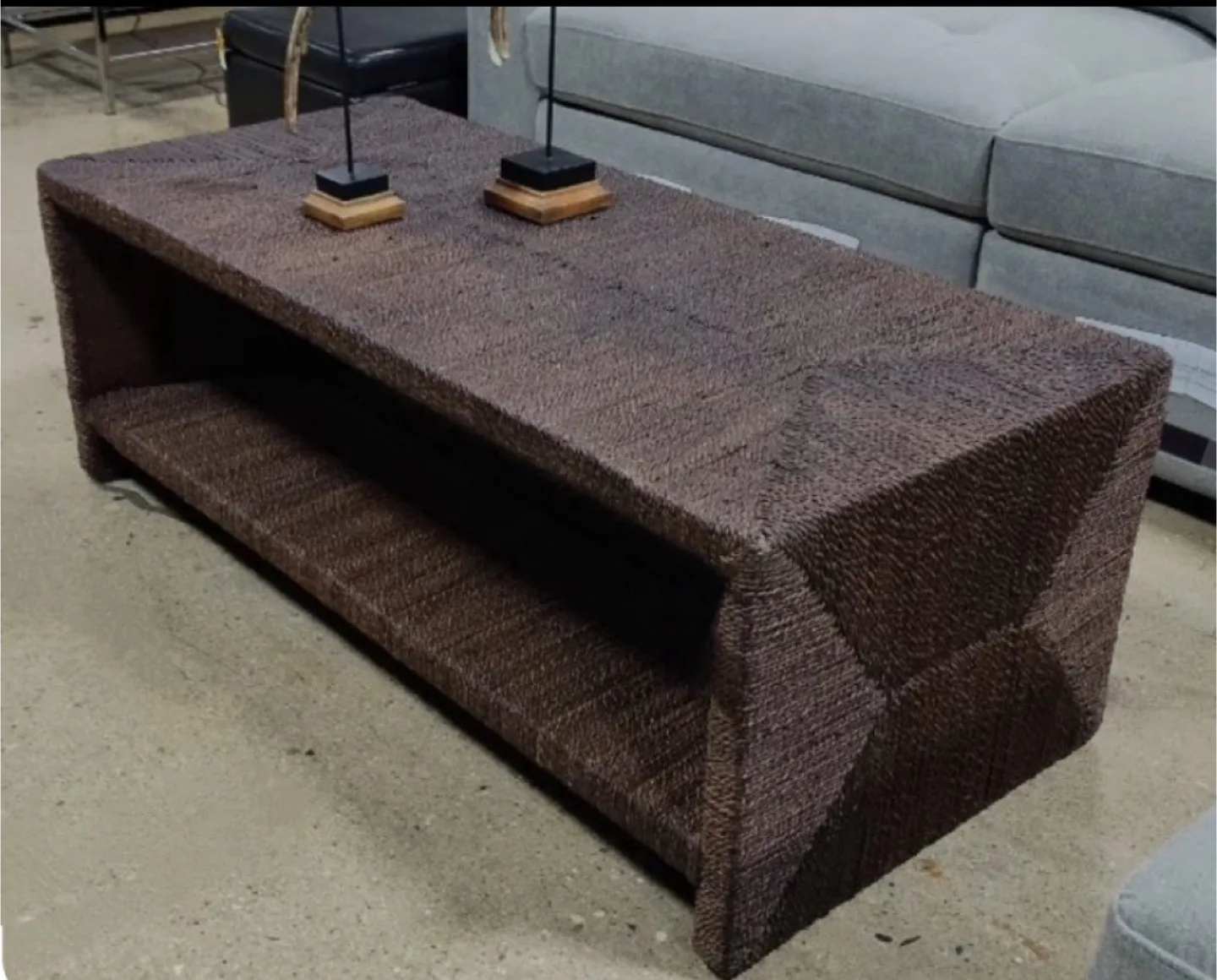 New Boho Bohemian Espresso Woven Coffee Table image indicator(2)