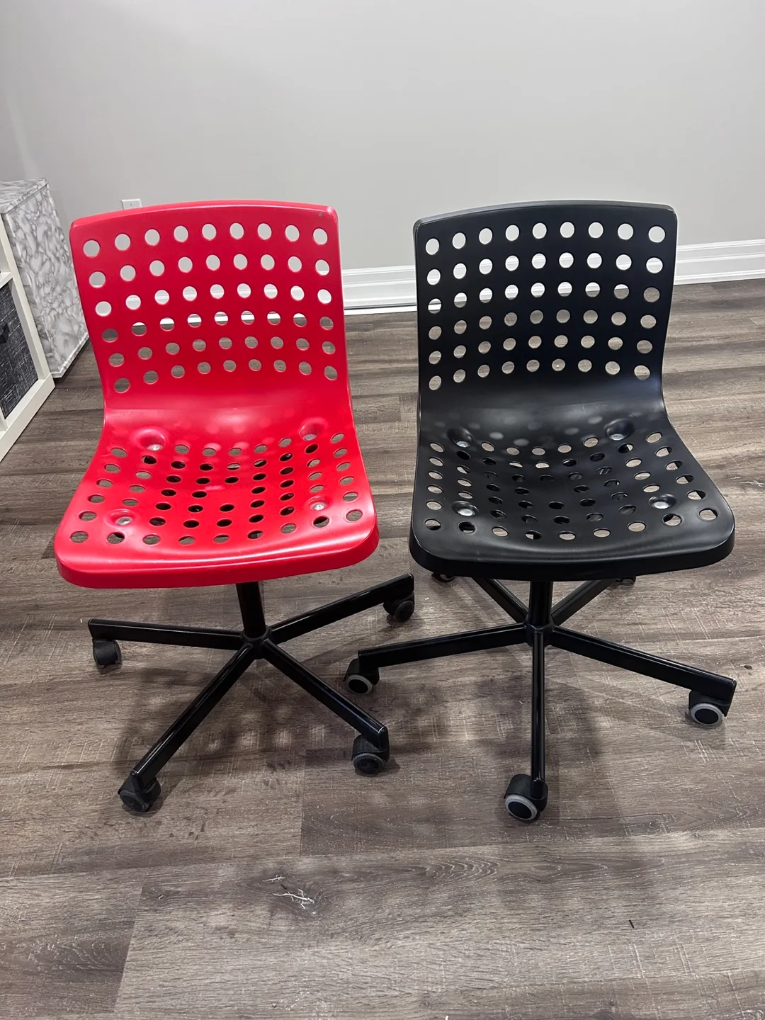 Pair of IKEA Swivel Chairs - Red & Black thumbnail