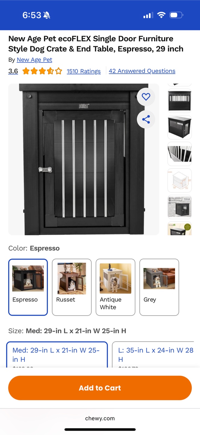 Dog Crate End Table Espresso 29 inch