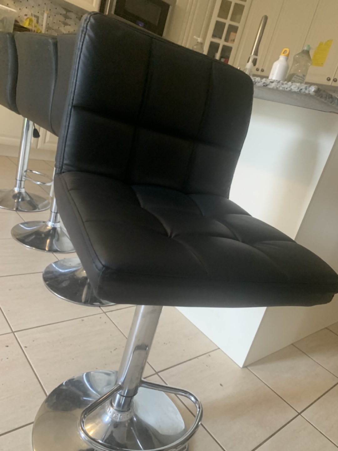 Set of Four Black PU Leather Bar Stools