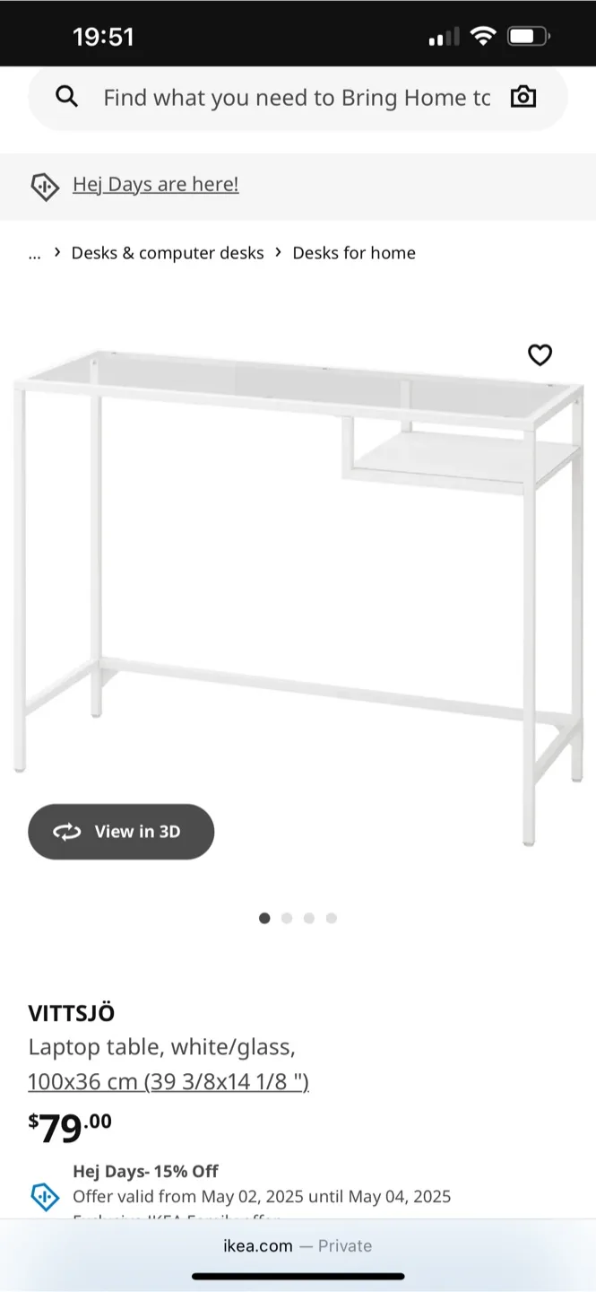 IKEA VITTSJÖ Laptop Table - White/Glass thumbnail