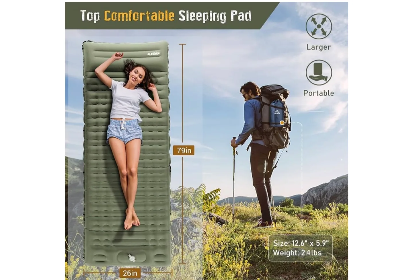 Elegear Camping Sleeping Pad - 4" Ultra-Thick Inflatable image indicator(2)