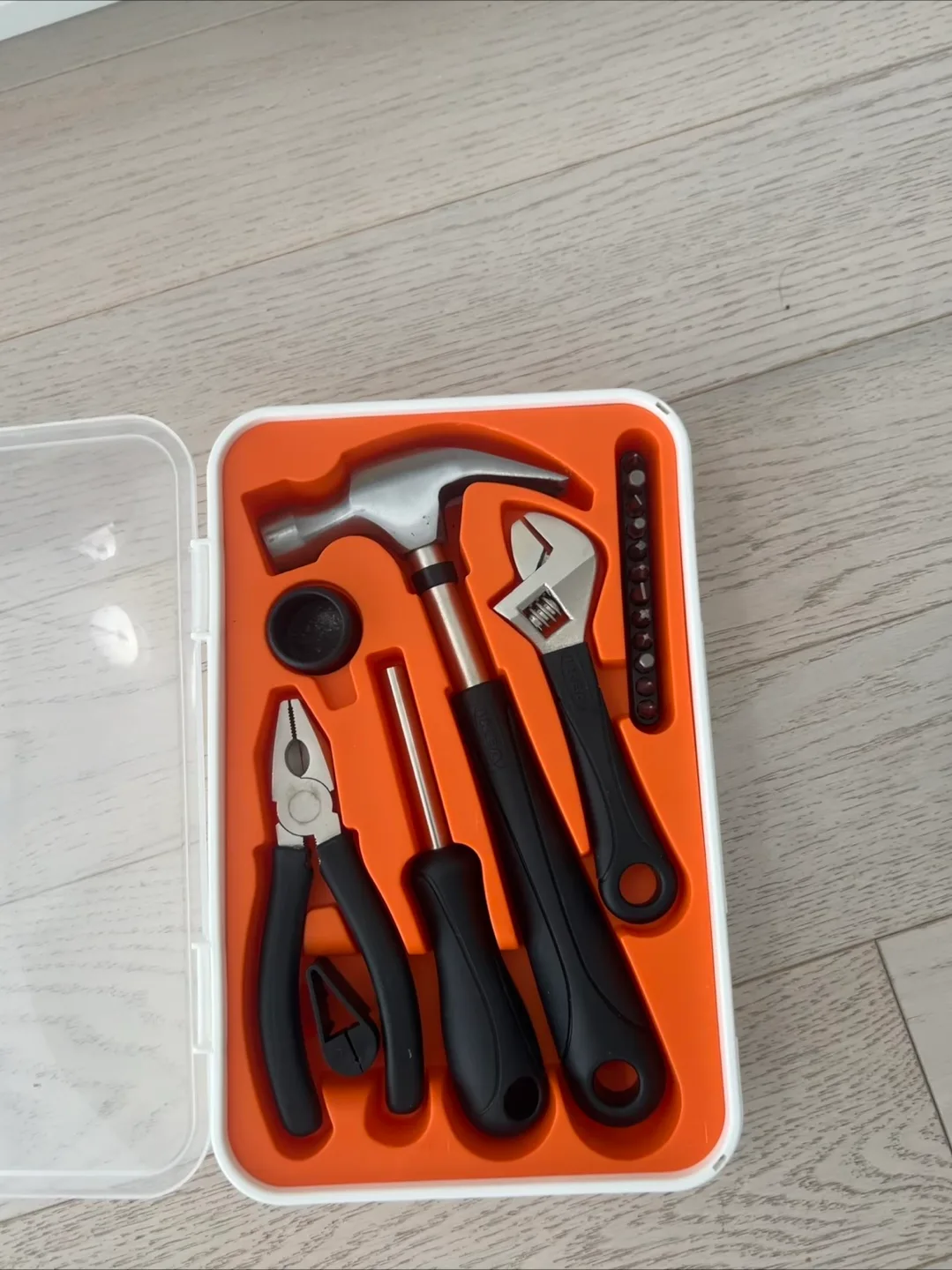 Mini Tool Kit with Hammer, Pliers, Screwdriver, Wrench, and Bits thumbnail