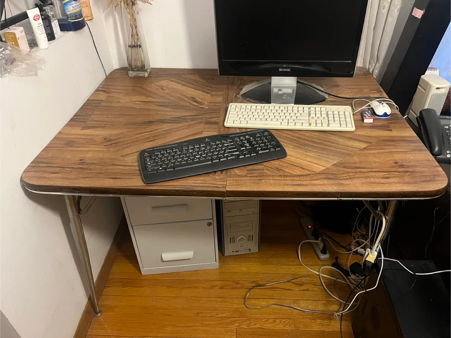 Vintage Wooden Desk with Chrome Legs thumbnail