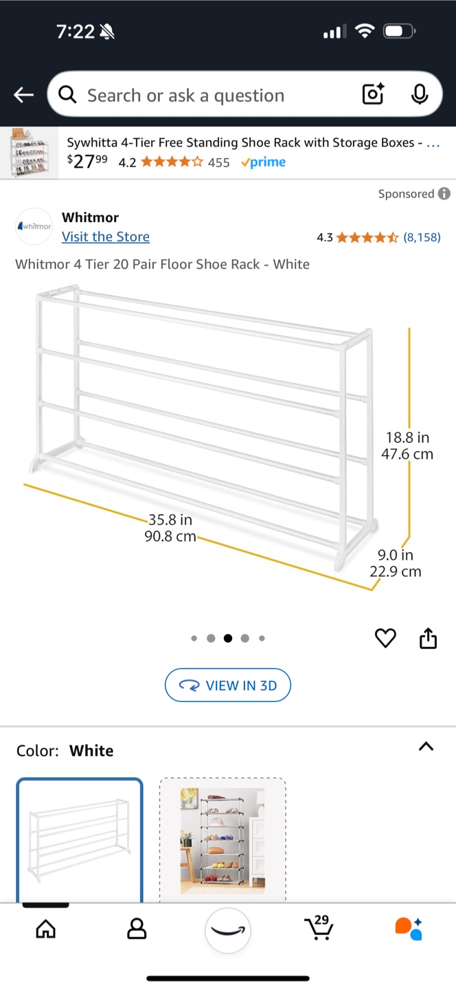 Whitmor 4-Tier 20-Pair Shoe Rack - White - photo 2