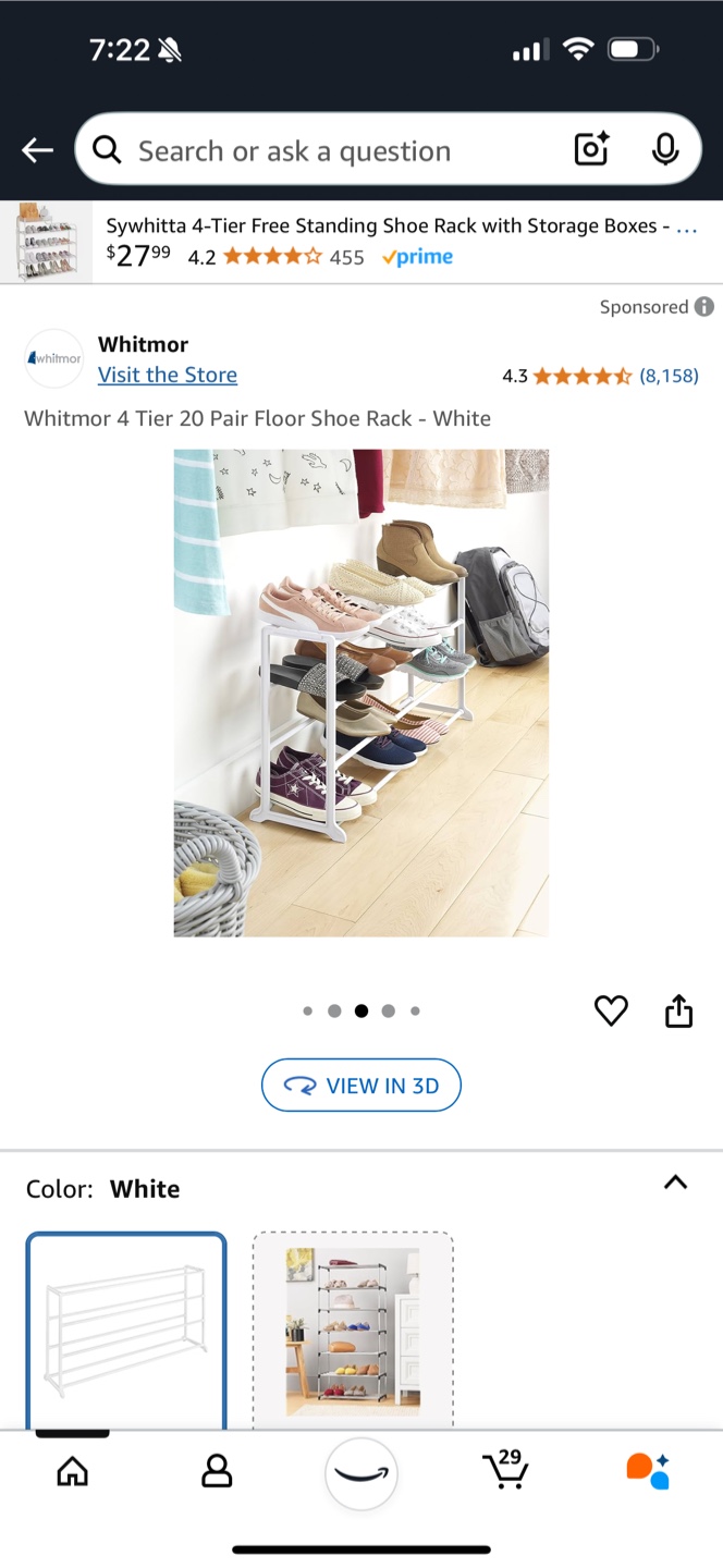 Whitmor 4-Tier 20-Pair Shoe Rack - White - photo 3