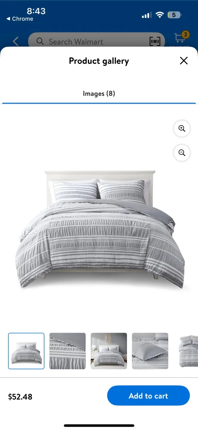 🧡 Queen/Full Grey Striped Duvet Cover Set thumbnail