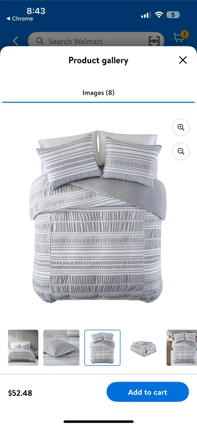 🧡 Queen/Full Grey Striped Duvet Cover Set image indicator(5)