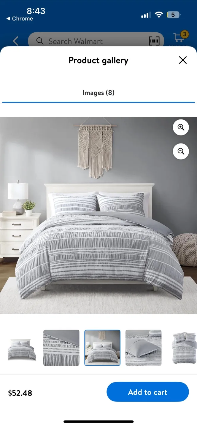 🧡 Queen/Full Grey Striped Duvet Cover Set image indicator(3)