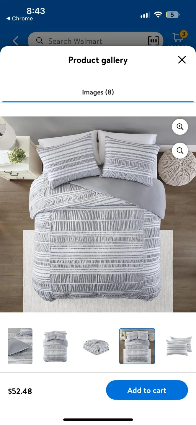 🧡 Queen/Full Grey Striped Duvet Cover Set image indicator(7)