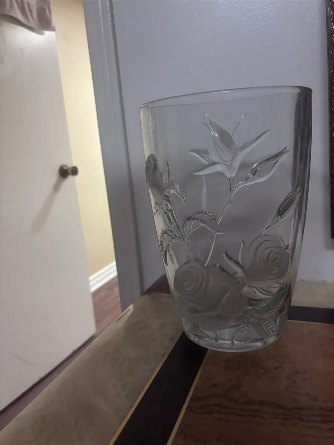 Etched Glass Vase with Roses