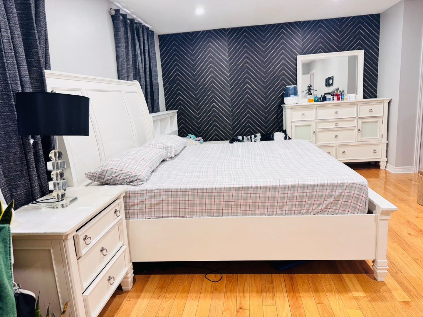 White Bedroom Set - King Size Bed, Dresser, and Nightstand