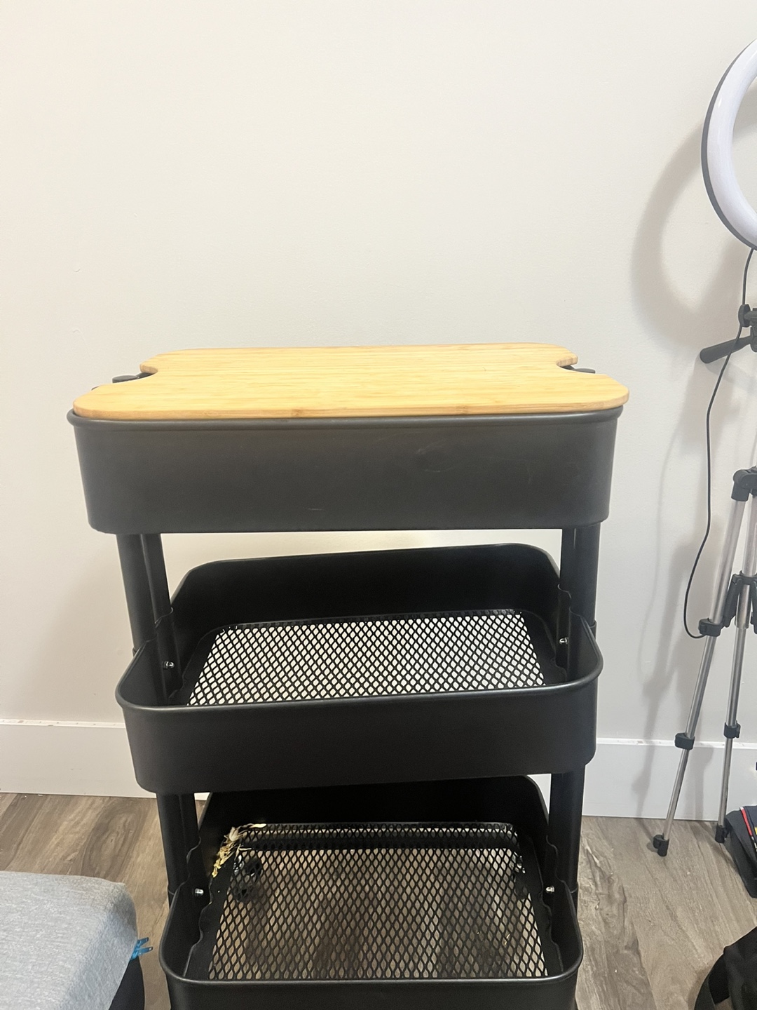 3-Tier Rolling Cart with Bamboo Top