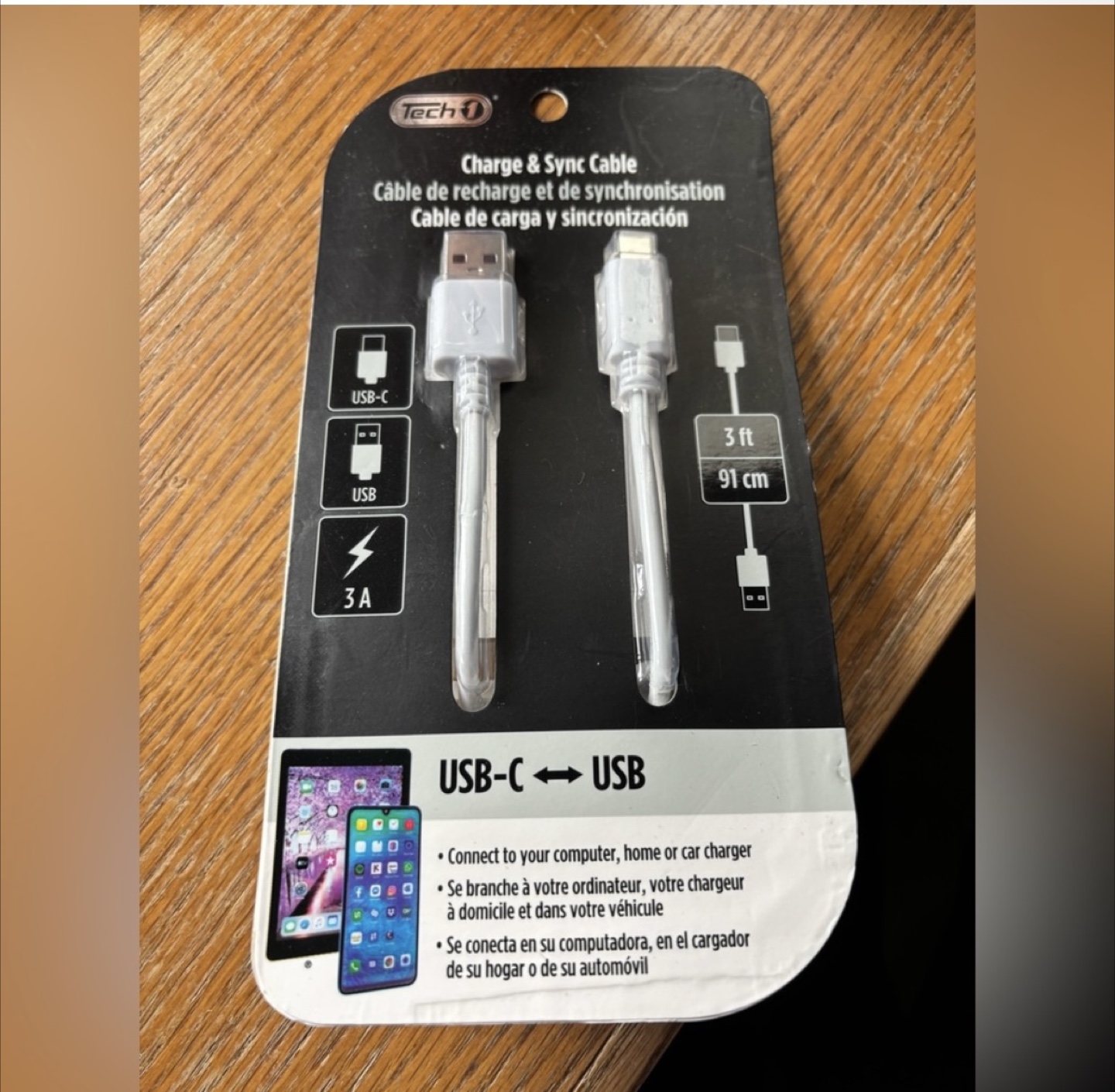 Tech-1 3ft USB-C to USB Charge & Sync Cable (2 Pack)