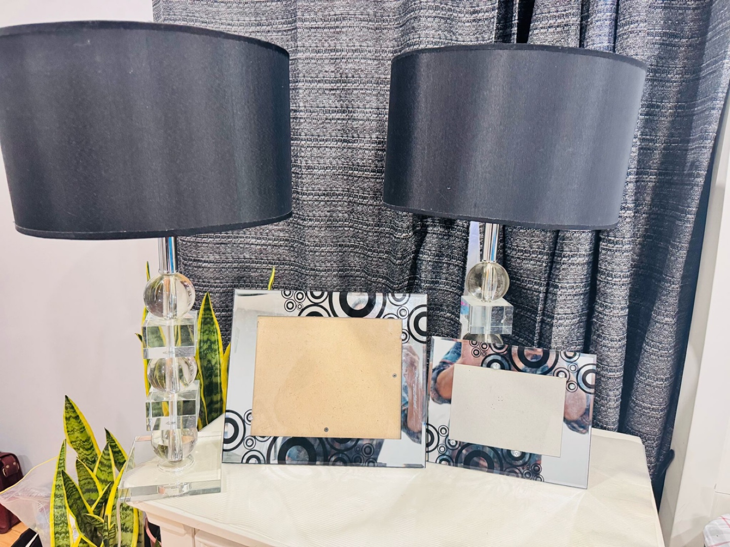 Pair of Crystal Table Lamps with Matching Picture Frames