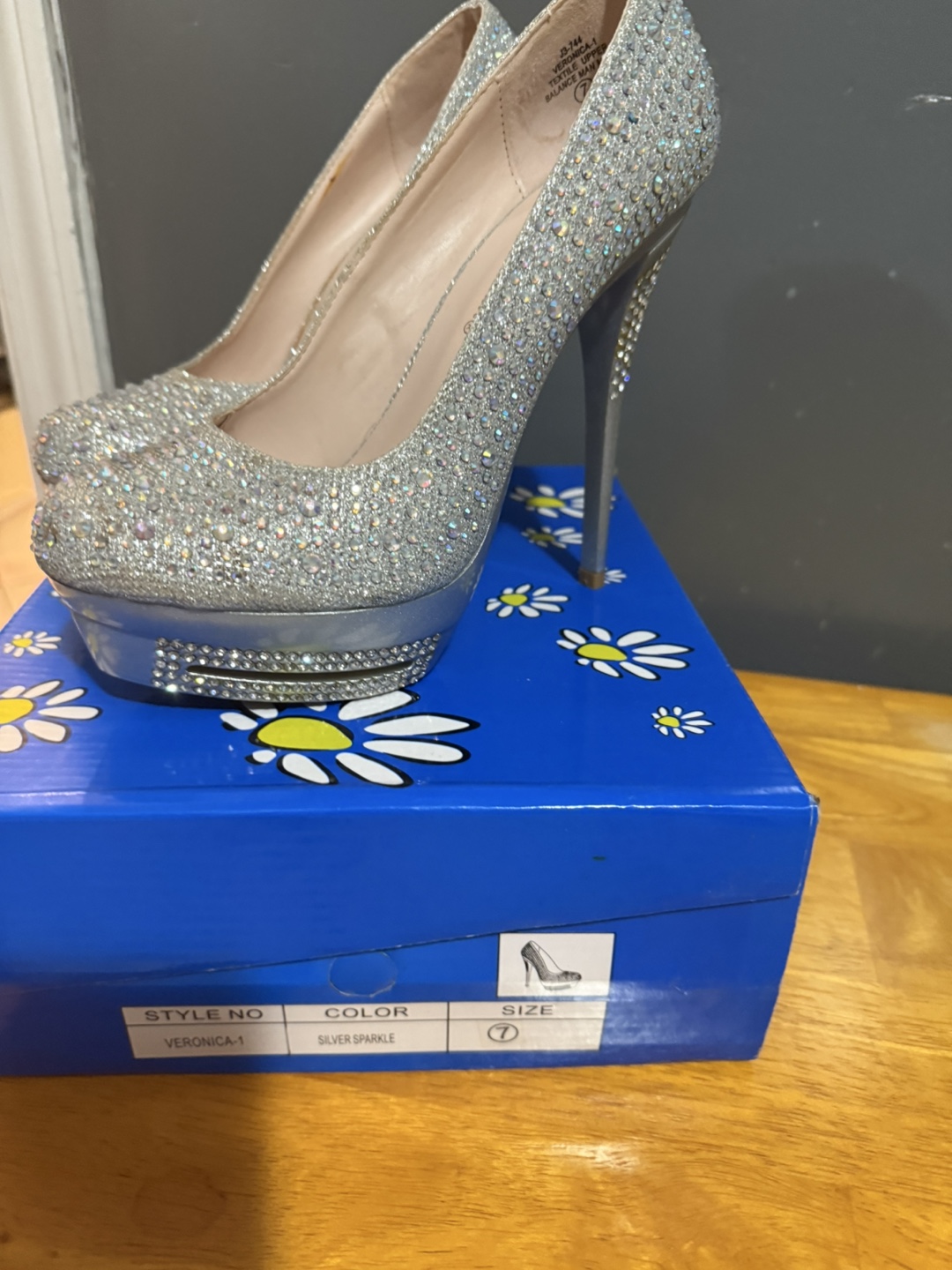 Silver Sparkle Platform Heels - Size 7