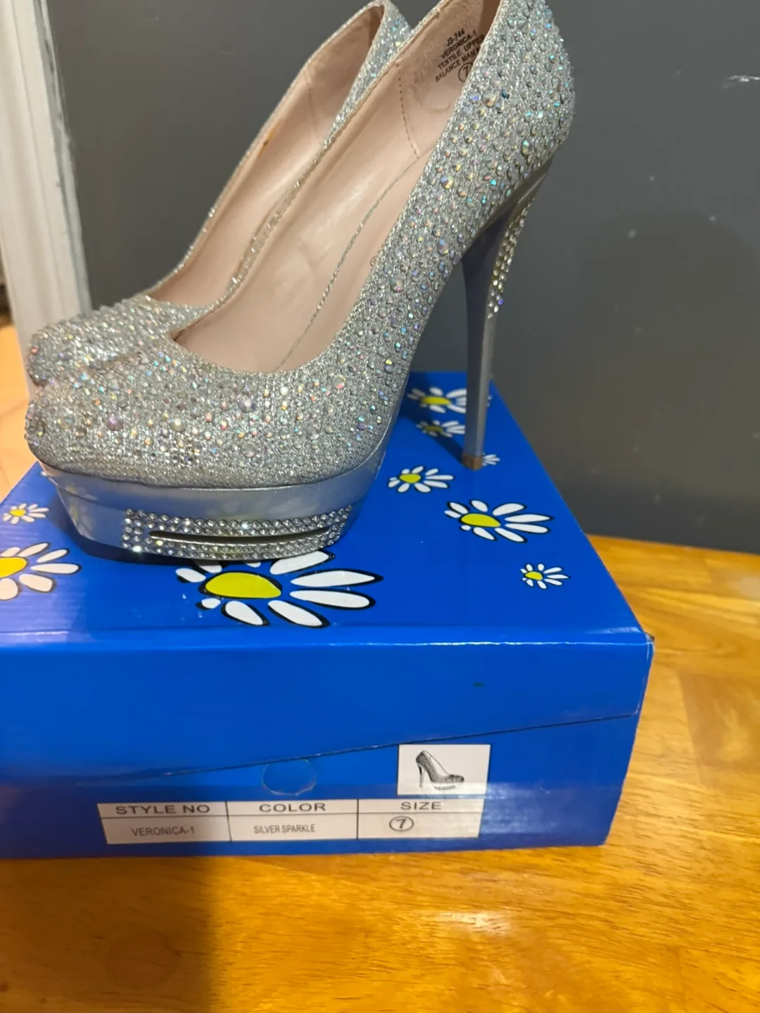 Silver Sparkle Platform Heels - Size 7 thumbnail