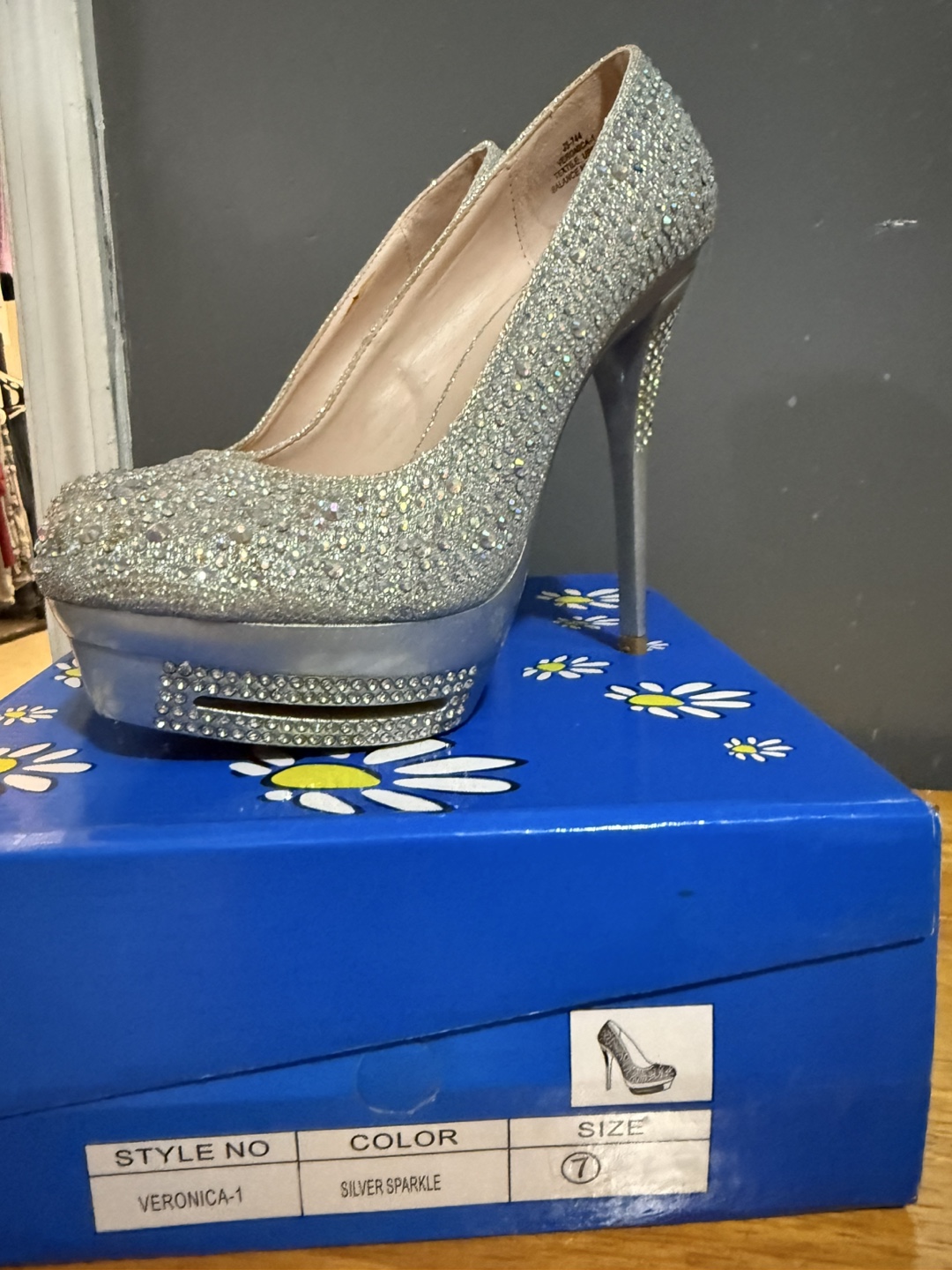 Silver Sparkle Platform Heels - Size 7 - photo 3