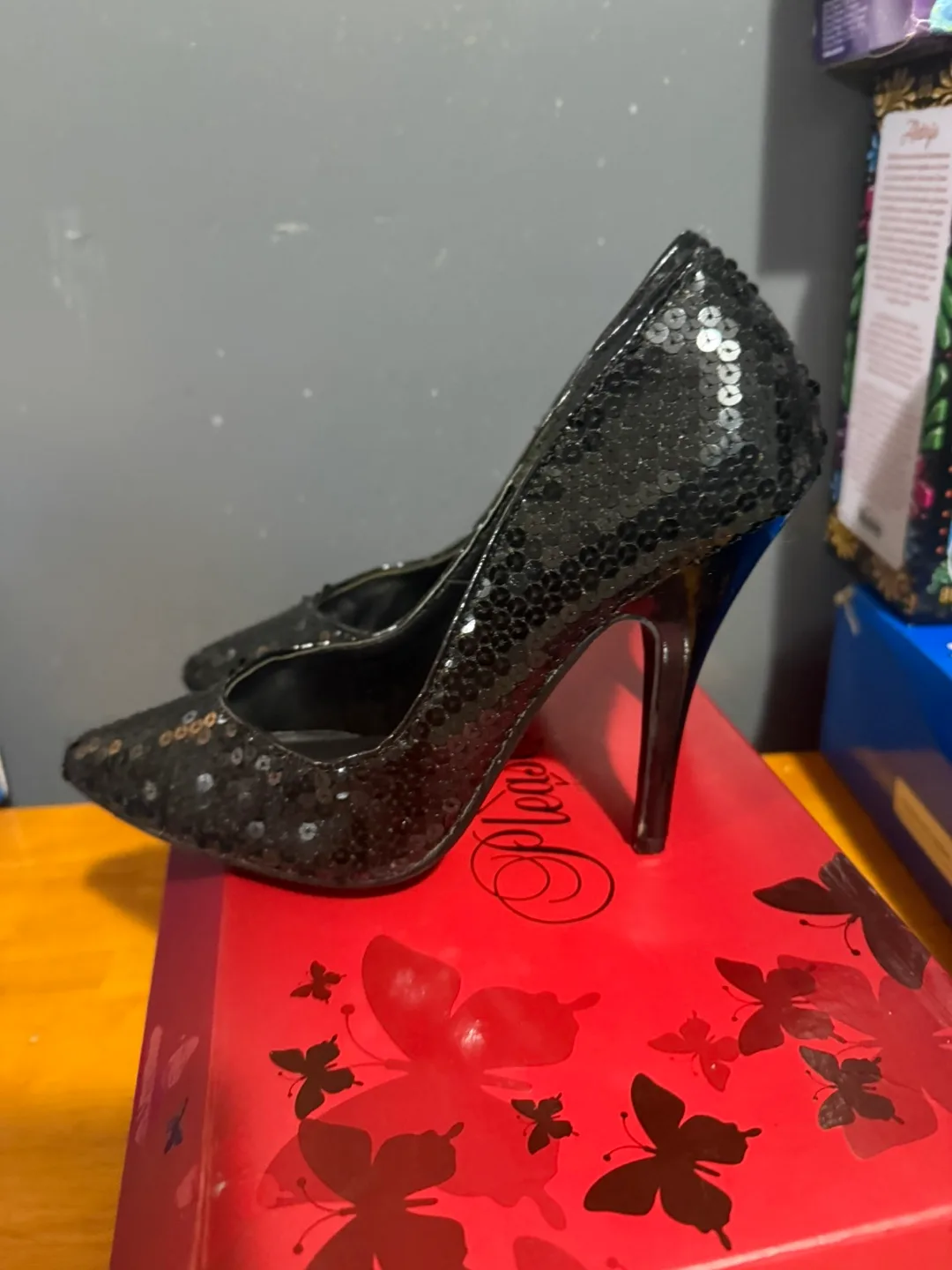 Pleaser Black Sequin Heels - Size 7 thumbnail