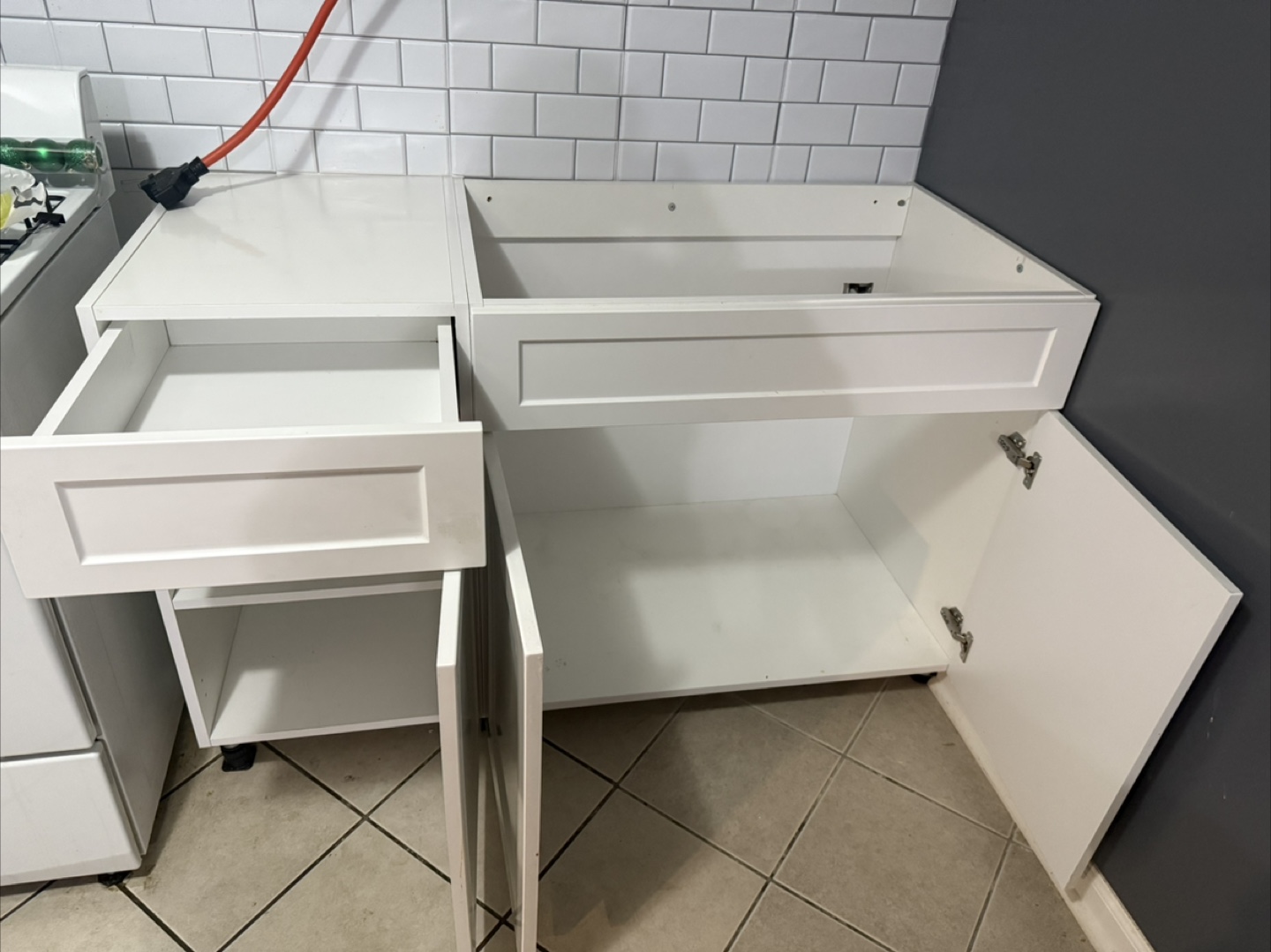 White Corner Kitchen Cabinet Set - photo 2