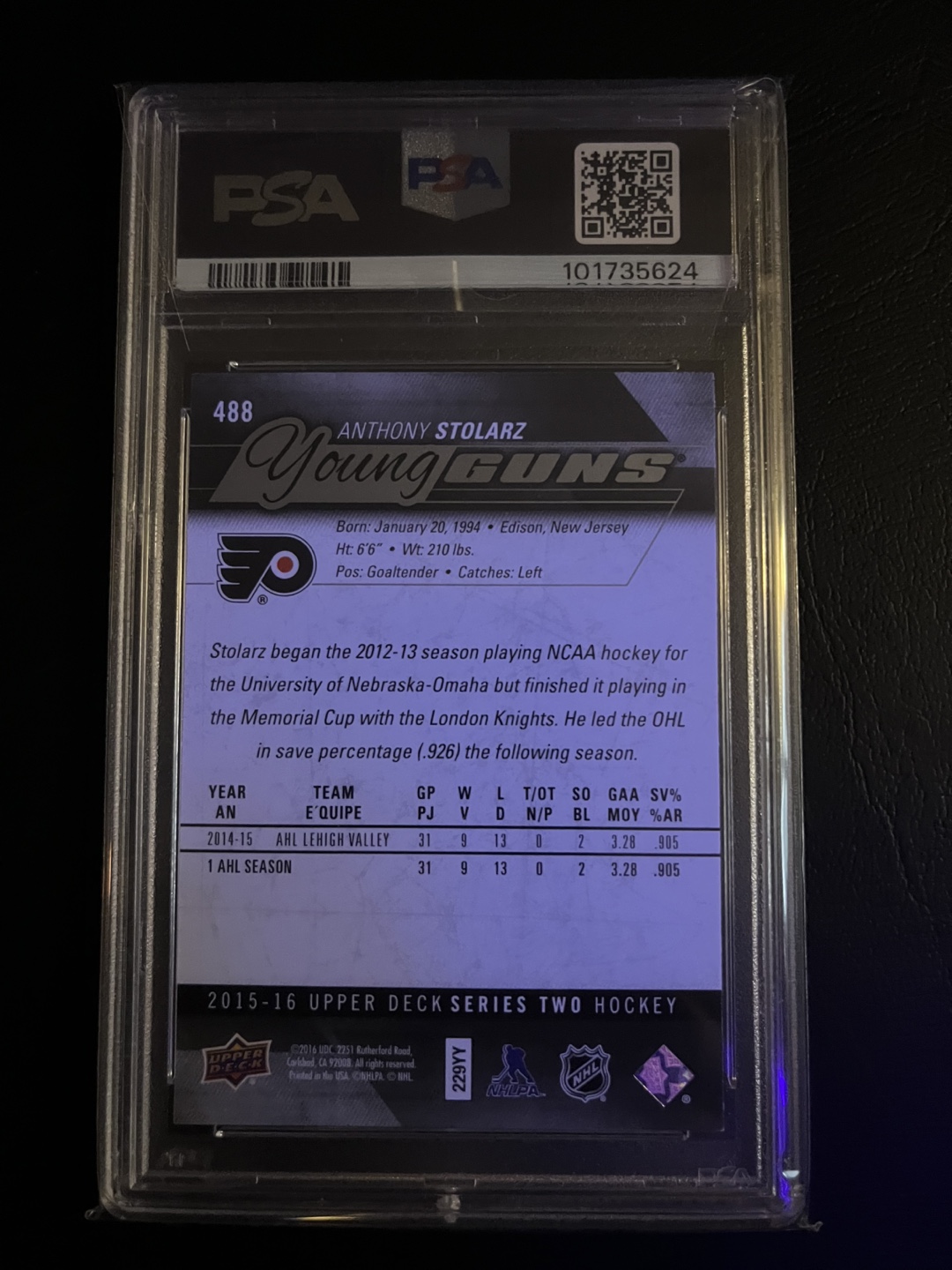 PSA 8 Anthony Stolarz Young Guns - photo 2