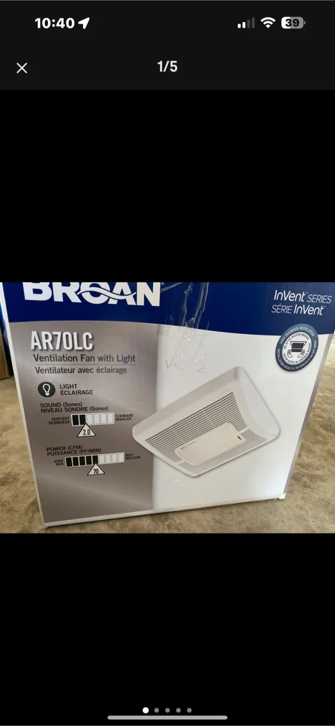 Broan AR70LC Ventilation Fan with Light - New in Box image indicator(3)
