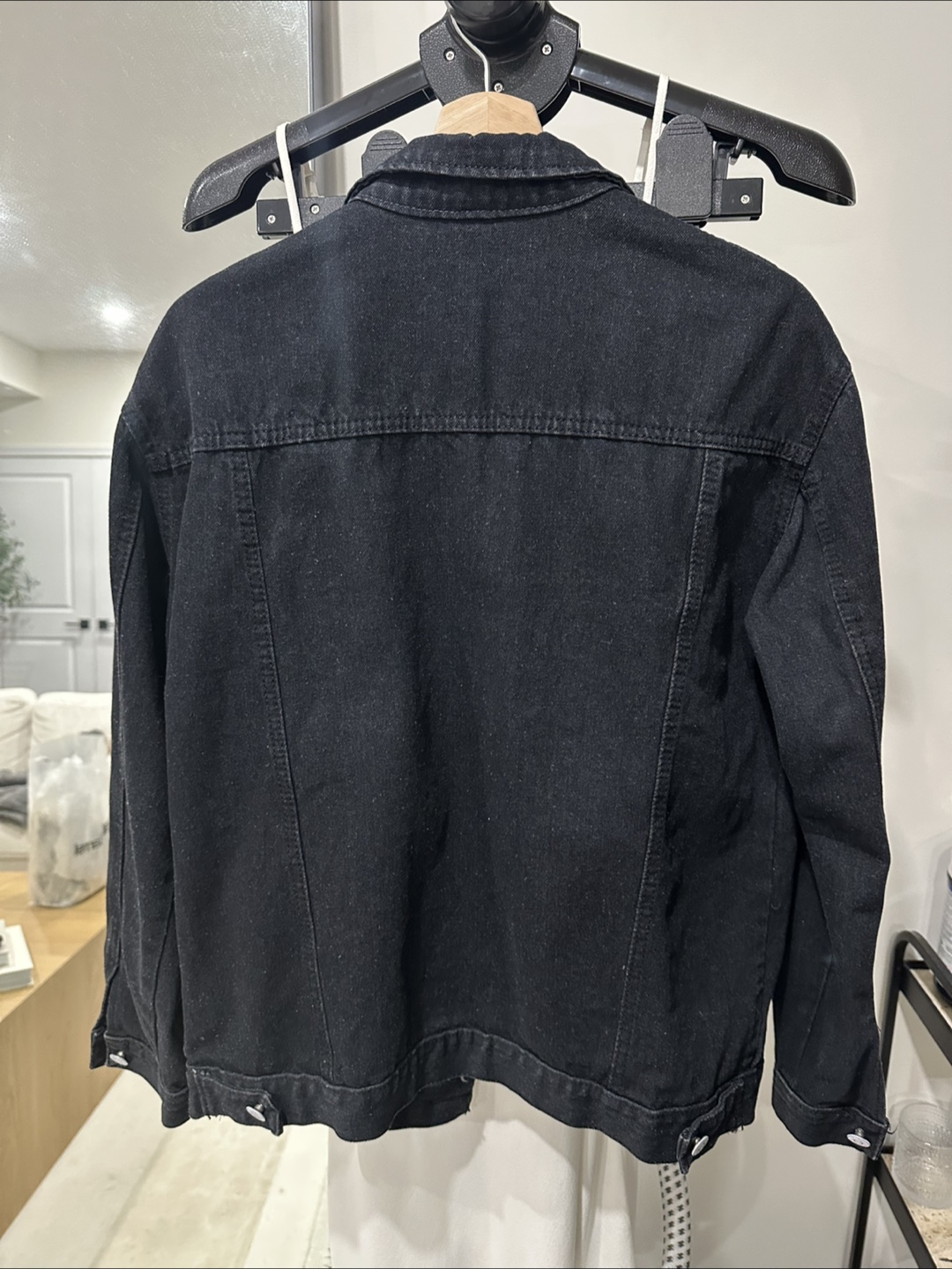 Black Distressed Oversized Denim Jacket Size S-M - photo 2